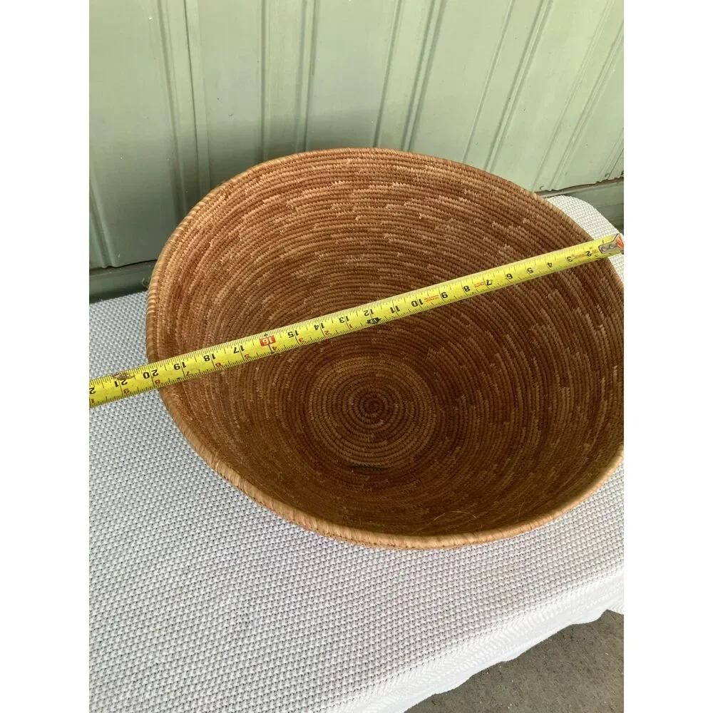 vintage large hand-woven coiled grass basket bowl